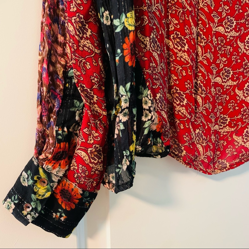 Zara Floral Patchwork Button-Down Sheer Blouse - image 8